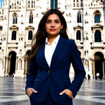 Home 11 **
"A stylish Italian woman in a professional, fully clothed business outfit (skirt suit or pantsuit), standing confidently in front of the Duomo in Milan, Italy. Appropriate attire, perfect anatomy, natural pose, safe for work, professional, modest, high-quality rendering, detailed background, well-formed hands, proper finger count, natural body proportions."
**